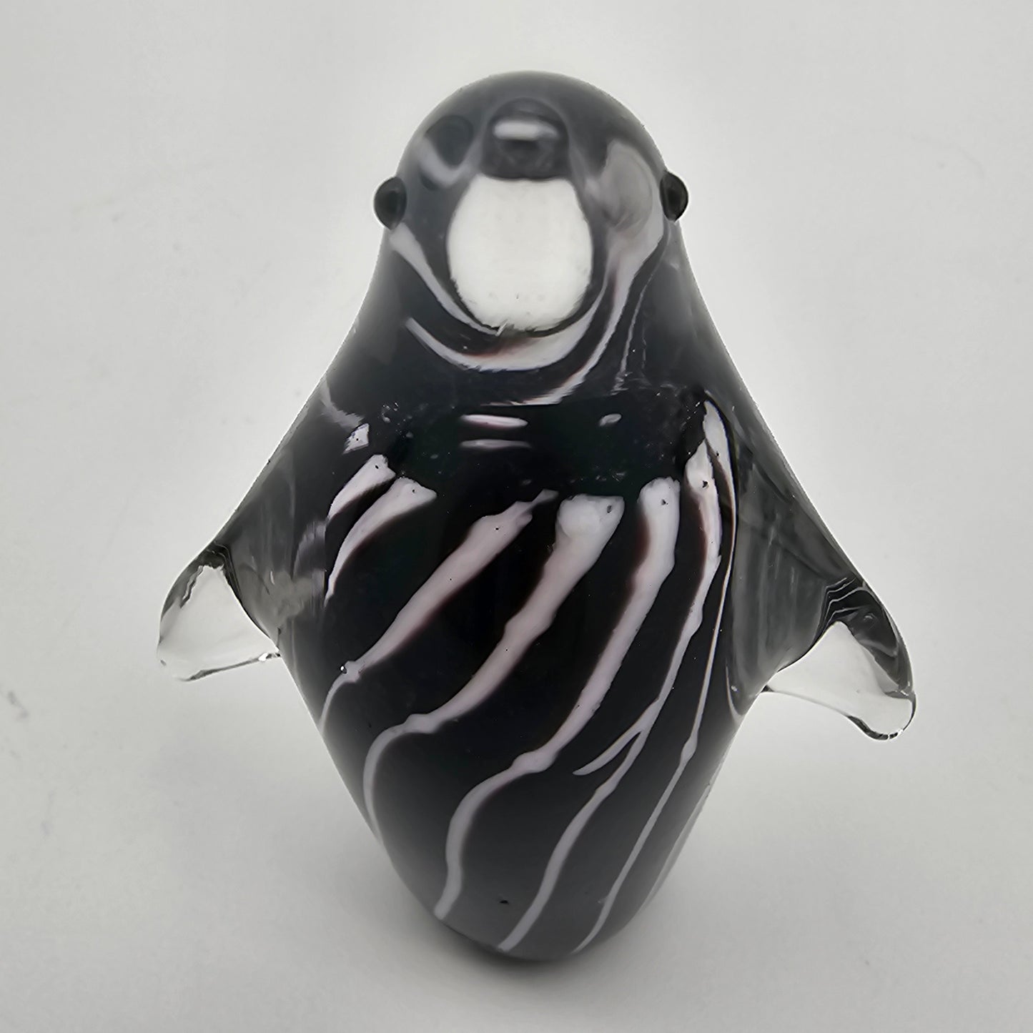 Vintage Murano style black and white penguin and fish paperweights