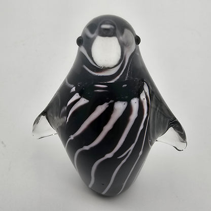 Vintage Murano style black and white penguin and fish paperweights