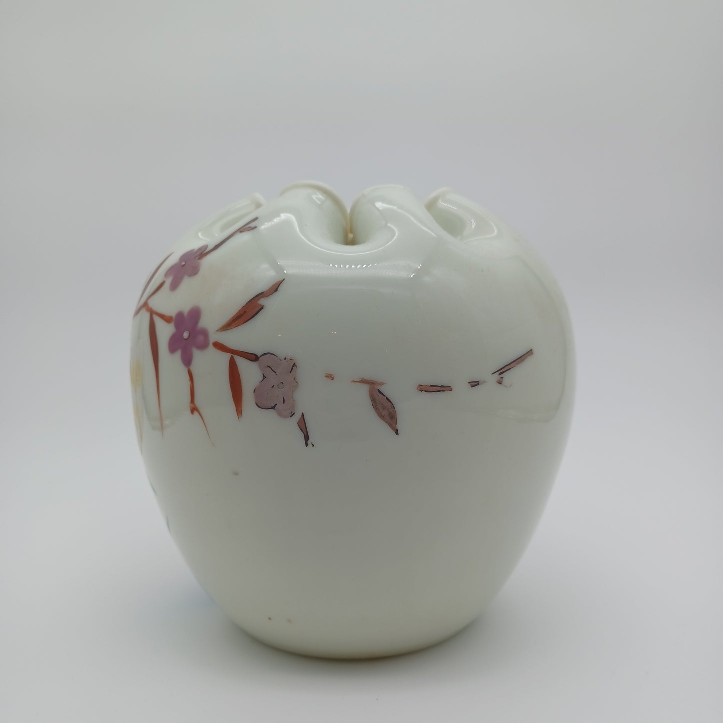 Vintage Satin Glass Hand Blown and Hand Painted Vase