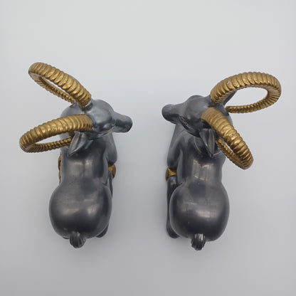 Art Deco Pewter and Brass Ram Bookends