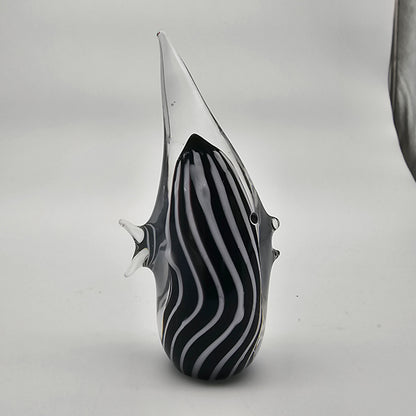 Vintage Murano style black and white penguin and fish paperweights