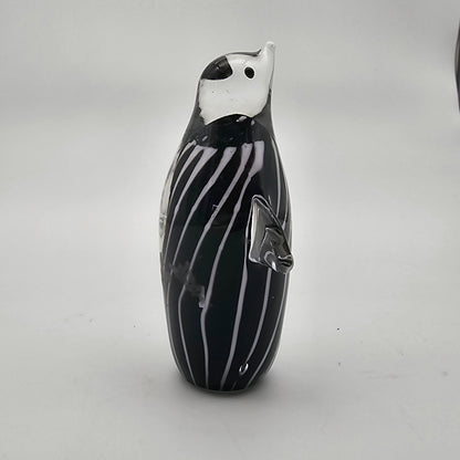 Vintage Murano style black and white penguin and fish paperweights