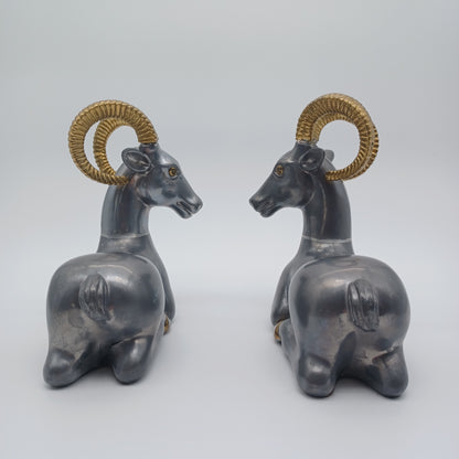 Art Deco Pewter and Brass Ram Bookends