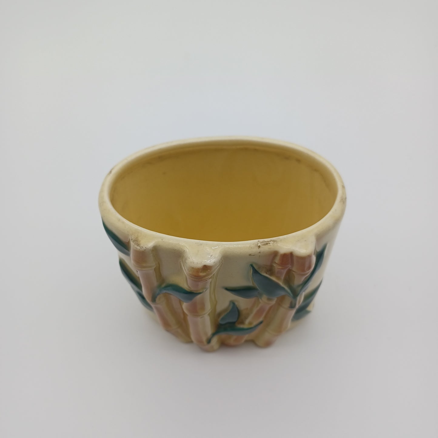 Vintage Royal Copley Yellow Bamboo Glazed Pottery Planter