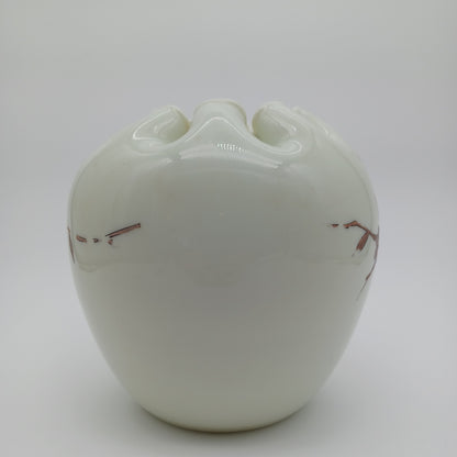 Vintage Satin Glass Hand Blown and Hand Painted Vase