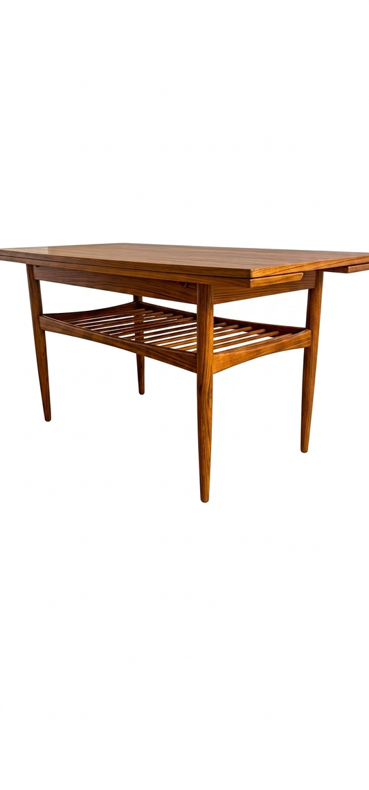 Rare Vintage Mid-Century Scandinavian Teak Expandable Cocktail & Entertainment Table