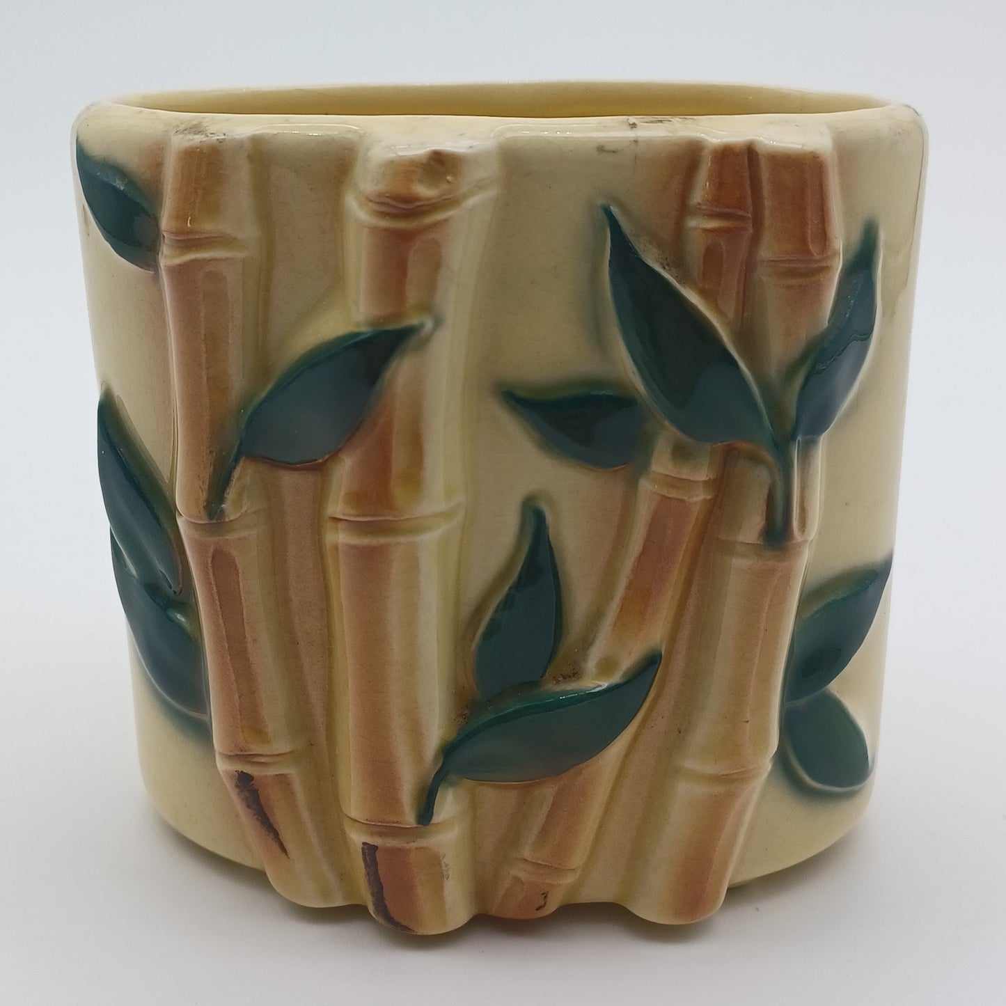 Vintage Royal Copley Yellow Bamboo Glazed Pottery Planter