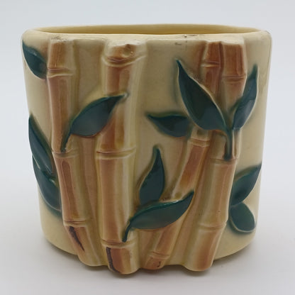 Vintage Royal Copley Yellow Bamboo Glazed Pottery Planter