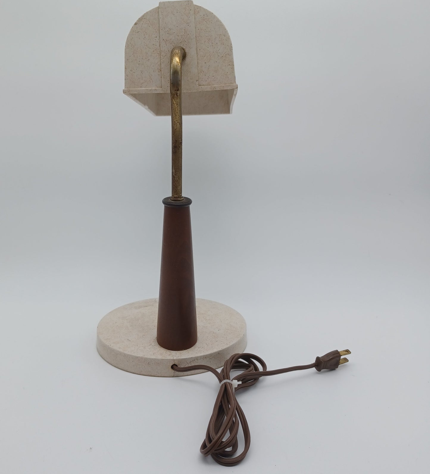 Mid Century Modern Teak & Plastic Bankers Lamp
