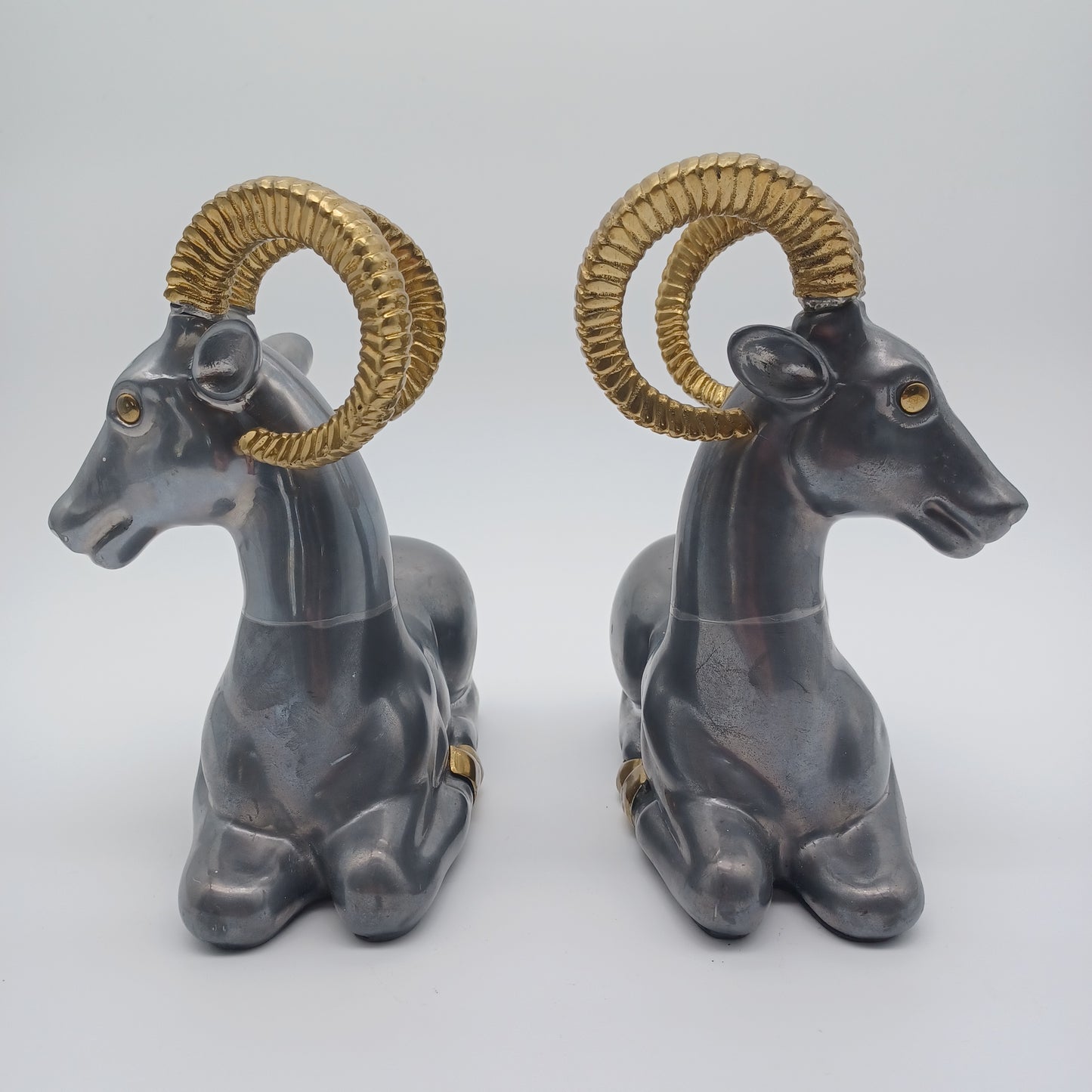 Art Deco Pewter and Brass Ram Bookends