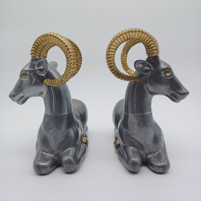 Art Deco Pewter and Brass Ram Bookends