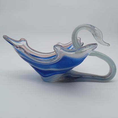 Vintage Handmade Art Glass Swan Bowl