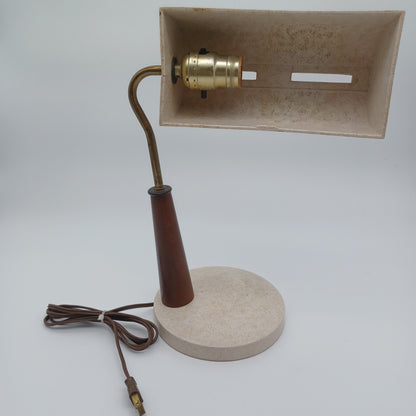 Mid Century Modern Teak & Plastic Bankers Lamp