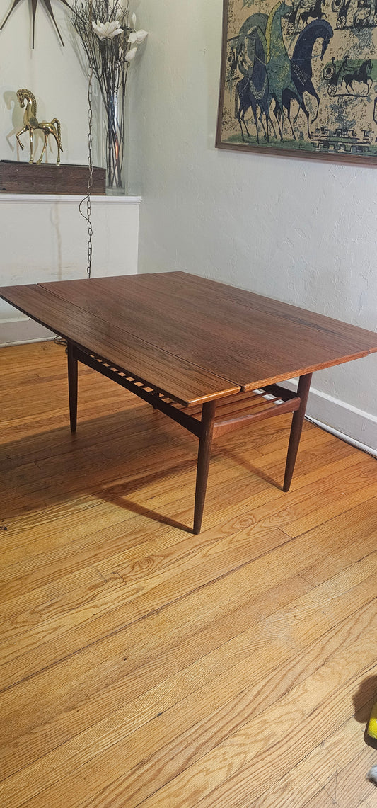 Rare Vintage Mid-Century Scandinavian Teak Expandable Cocktail & Entertainment Table
