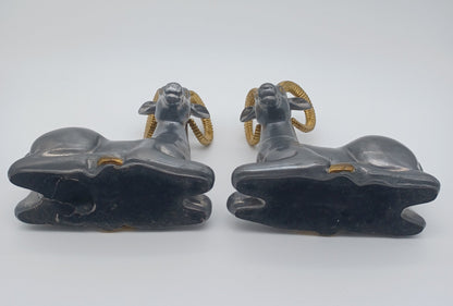 Art Deco Pewter and Brass Ram Bookends