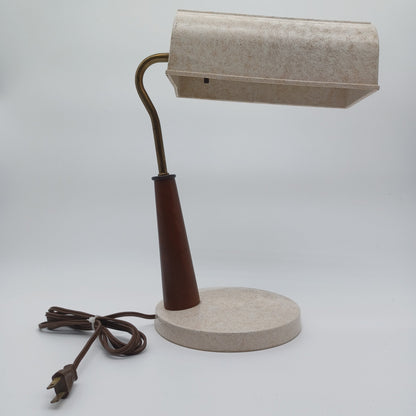 Mid Century Modern Teak & Plastic Bankers Lamp