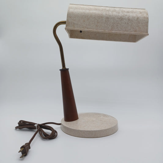Mid Century Modern Teak & Plastic Bankers Lamp