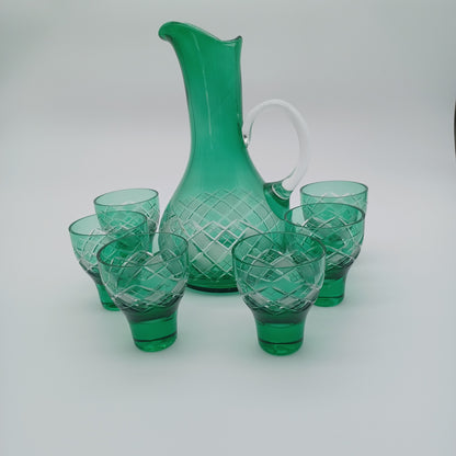 Czechoslovakian cut glass pitcher & 6 glasses