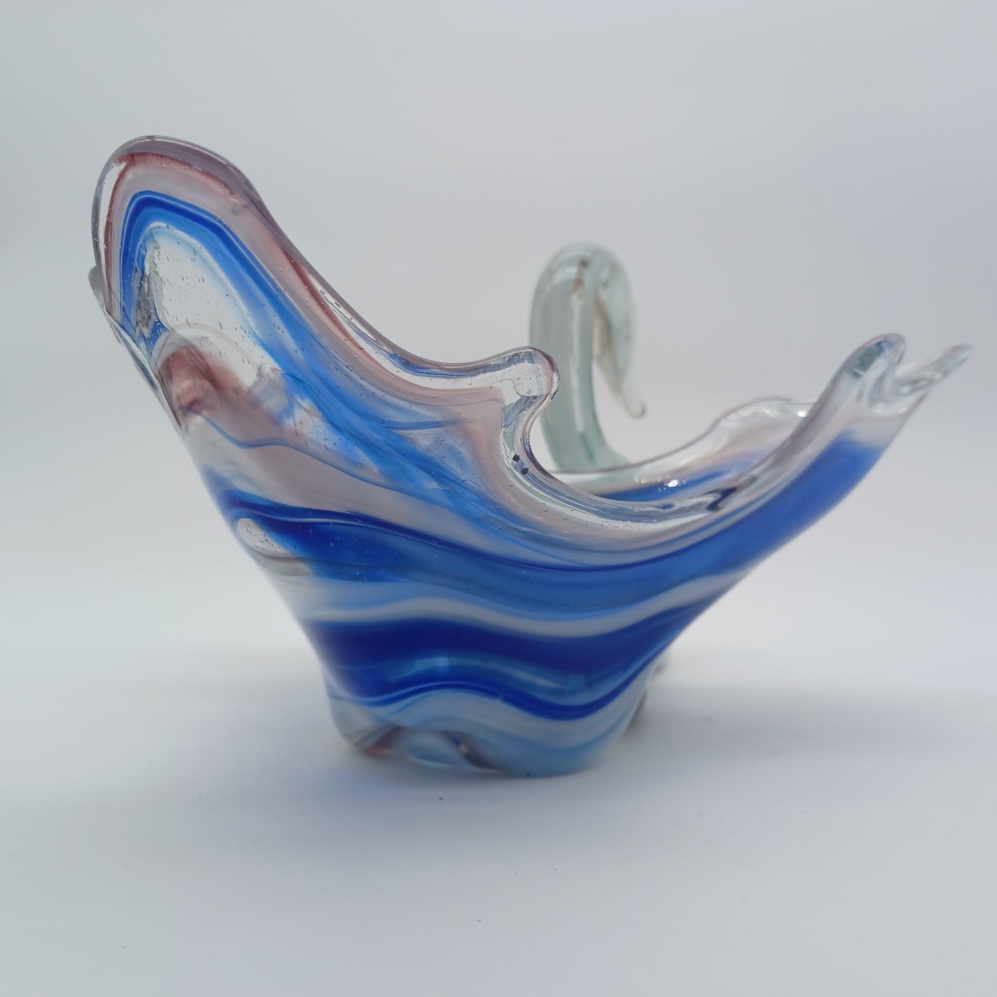 Vintage Handmade Art Glass Swan Bowl