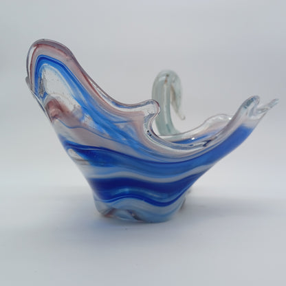 Vintage Handmade Art Glass Swan Bowl