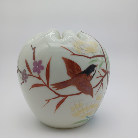Vintage Satin Glass Hand Blown and Hand Painted Vase