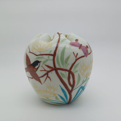 Vintage Satin Glass Hand Blown and Hand Painted Vase