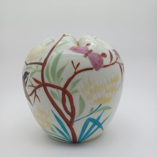 Vintage Satin Glass Hand Blown and Hand Painted Vase