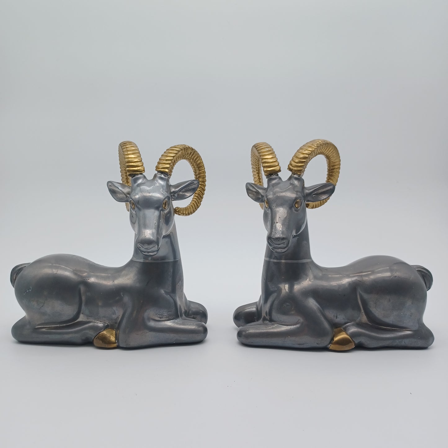 Art Deco Pewter and Brass Ram Bookends