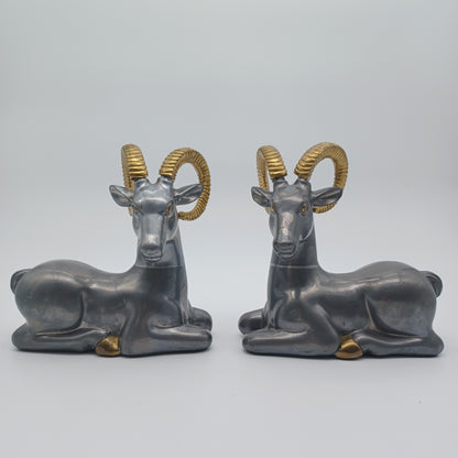 Art Deco Pewter and Brass Ram Bookends