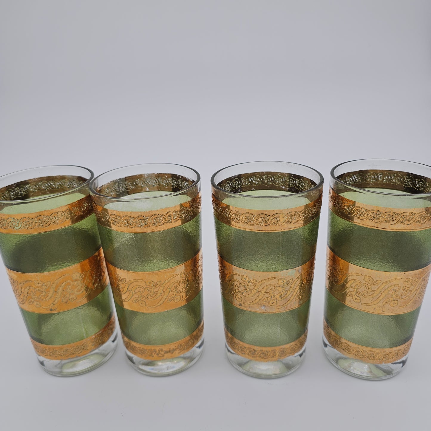 Mid Century Green Gold Barware